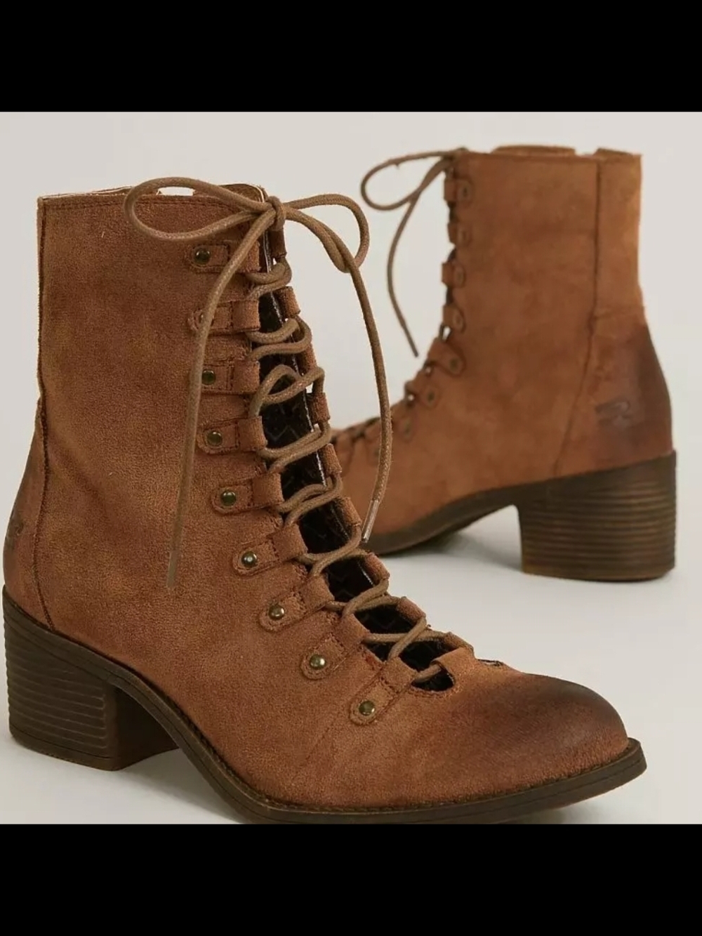 Billabong Tan Suede Lace-Up Block Heel Boots